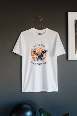 Image of 'Long Way Back From Hell' - Babe Cave x Jaca Tattoo - White Tee