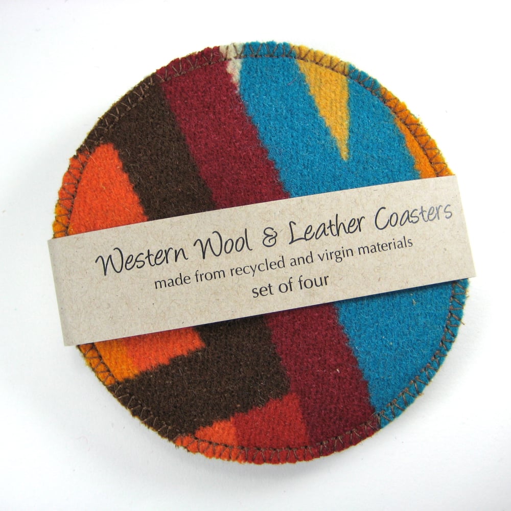 Image of Wool & Leather Coasters - Turquoise Sunset
