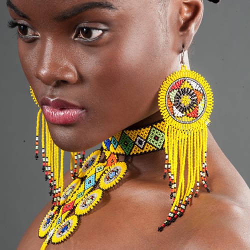 Image of Zulu Circle Six Beaded Choker & Circle Tasseled Earrings