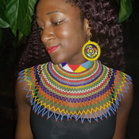 Image 3 of Traditional Multicolored Lace Choker w Zulu Circle Earrings