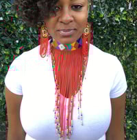 Image 1 of Zulu Long Fringed Choker and Circle Earring Set
