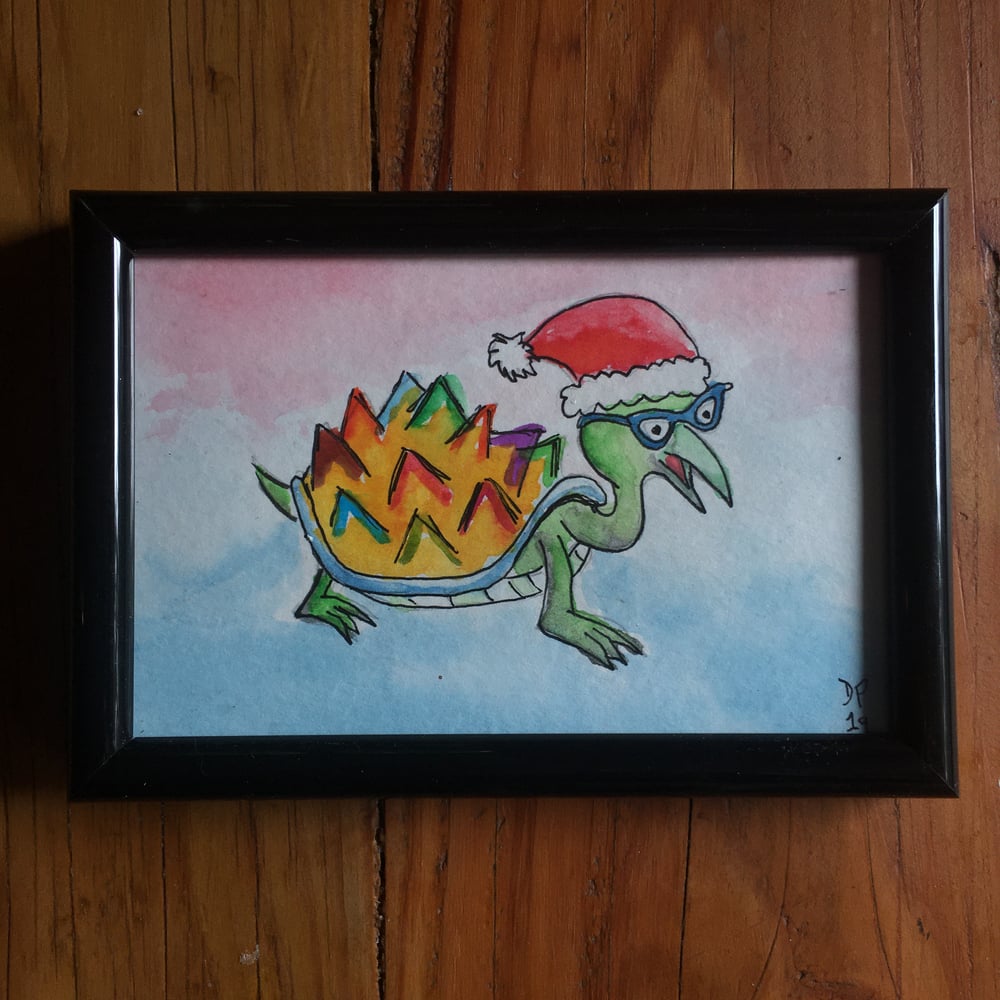 Image of “Santa Turtle” original watercolor painting by Dan P.