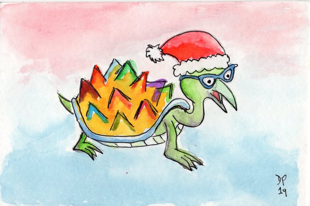 Image of “Santa Turtle” original watercolor painting by Dan P.