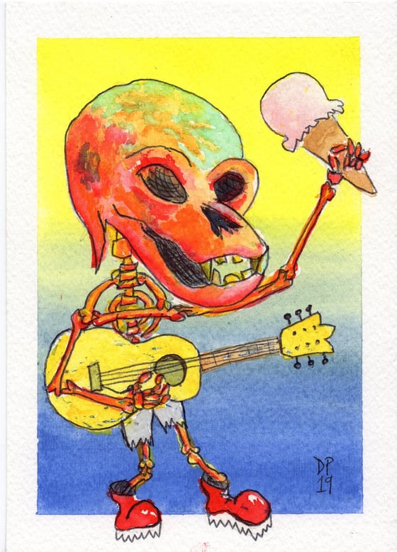 Image of “Ice Ceam Skeleton” original 5x7 watercolor painting by Dan P