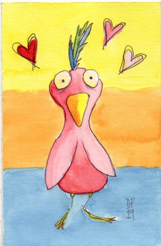 Image of "Love Sick" original watercolor painting by Dan P.