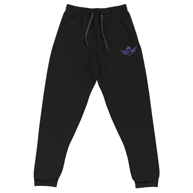 purple and black joggers