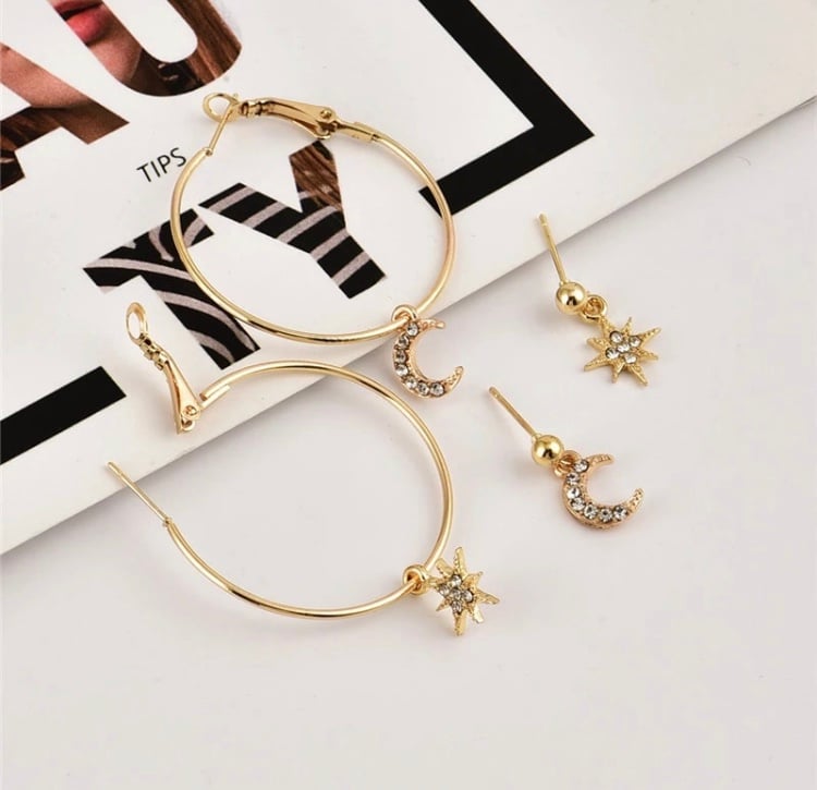 Image of Star & Moon Hoop and Stud Set