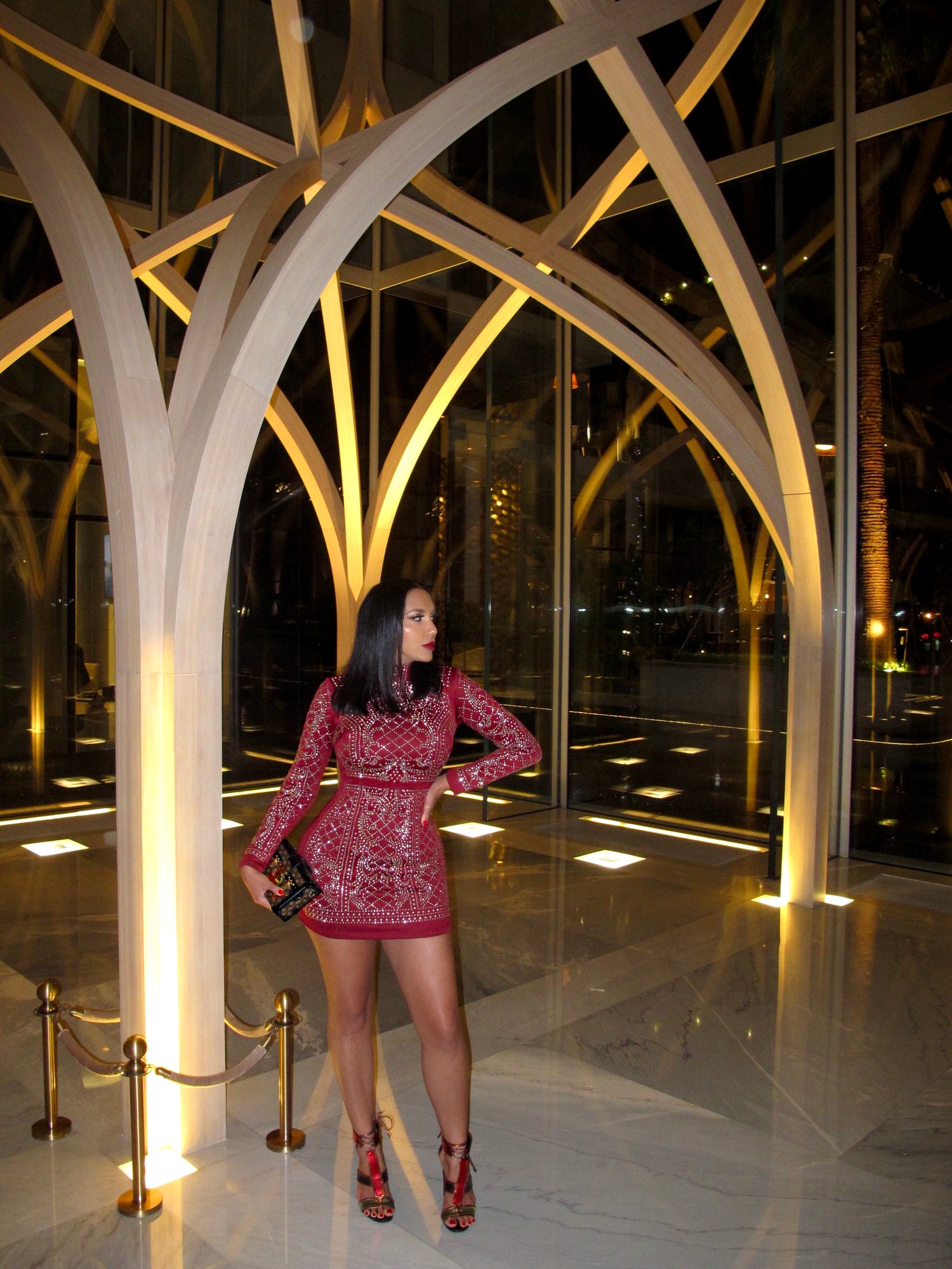 Image of OXBLOOD STUDDED BAROQUE MINI DRESS (SMALL)