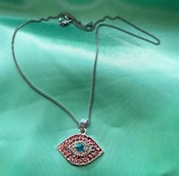 Pink and Turquoise Evil Eye Necklace in Silver 