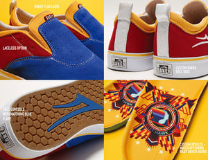 Image of LAKAI x BAKER RILEY 2 BLUE RED YELLOW SUEDE SHOES