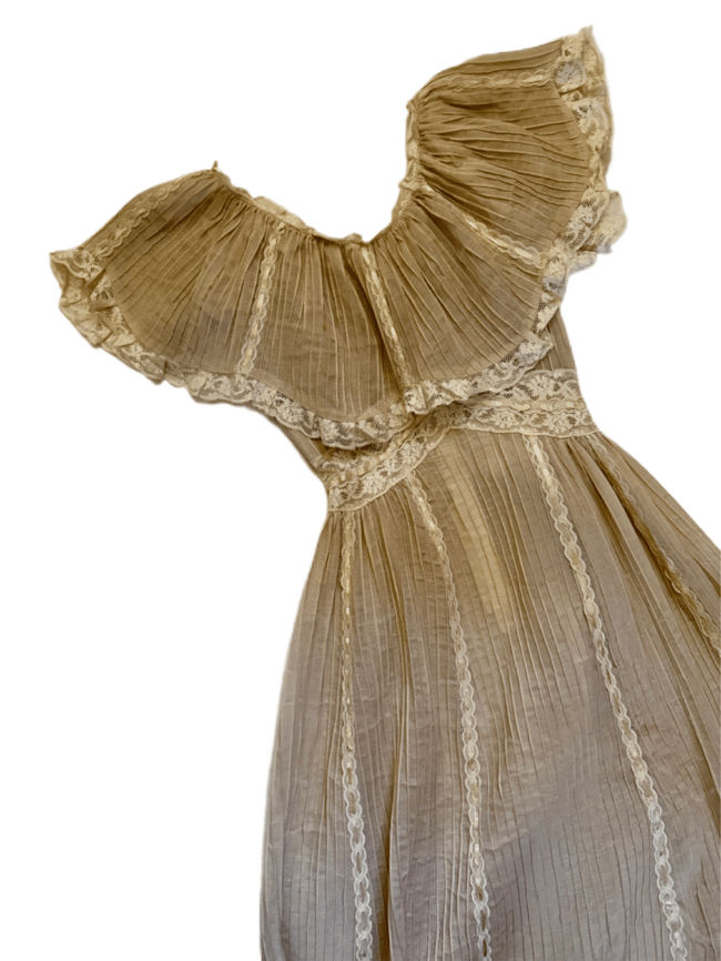 early 1960s Mexican cotton voile pintucked maxi dress wedding