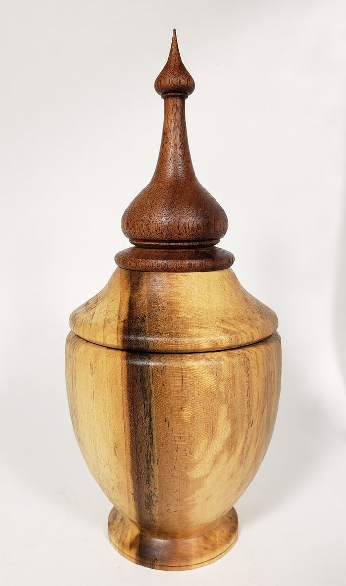 Spalted Rainbow Poplar Lidded Box with Finial | Kerf Born Creations LLC