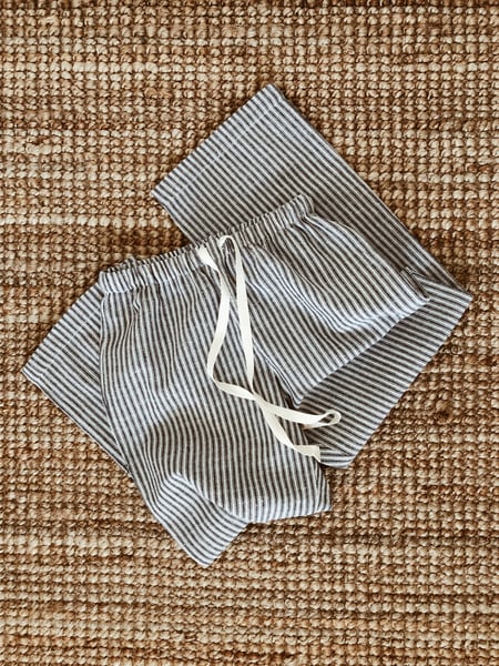 Image of picnic pant -blue linen stripe