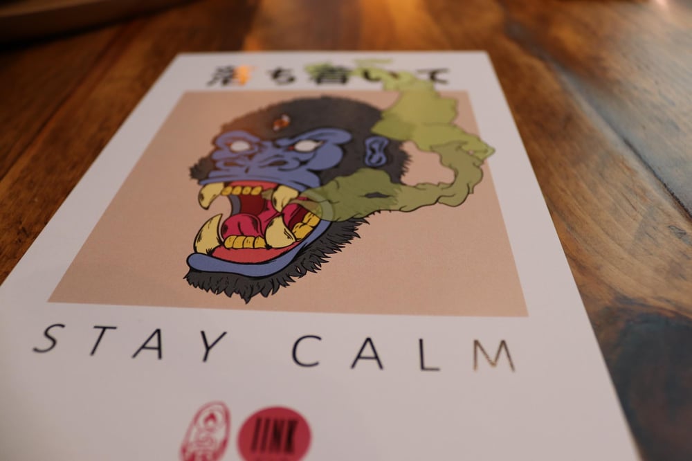 Stay calm gorilla print.