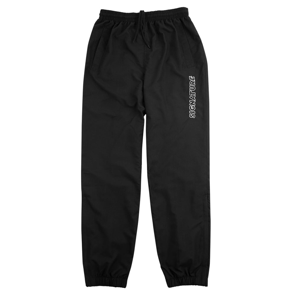 Image of OUTLINE LOGO EMBROIDERED TRACKSUIT PANTS - BLACK / WHITE