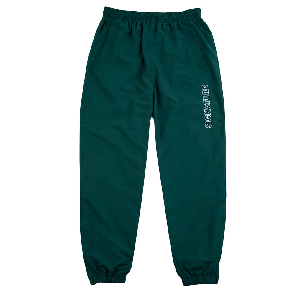 Image of OUTLINE LOGO EMBROIDERED TRACKSUIT PANTS - DARK GREEN / WHITE