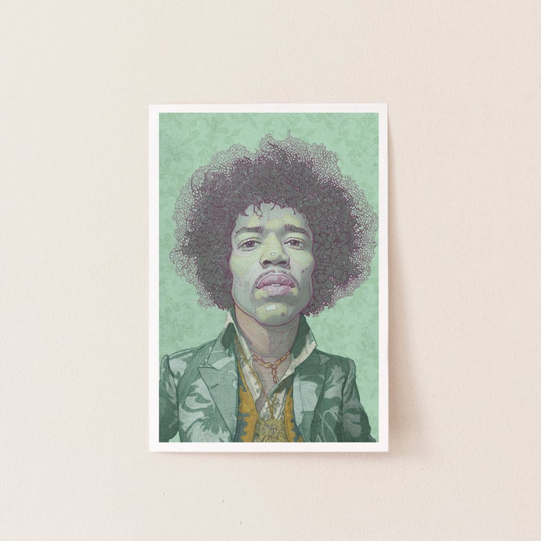 Image of Jimmy Hendrix illustration portrait.