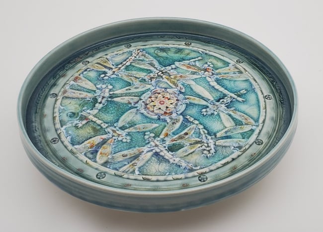 Handcarved Dragonfly Porcelain  Platter