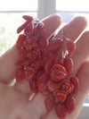 VINTAGE 9CT YELLOW GOLD ITALIAN NATURAL CORAL DROP EARRINGS