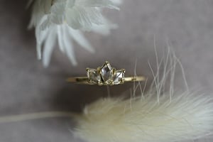 Image of 18ct yellow Gold white rose-cut marquise diamond trilogy ring IOW134