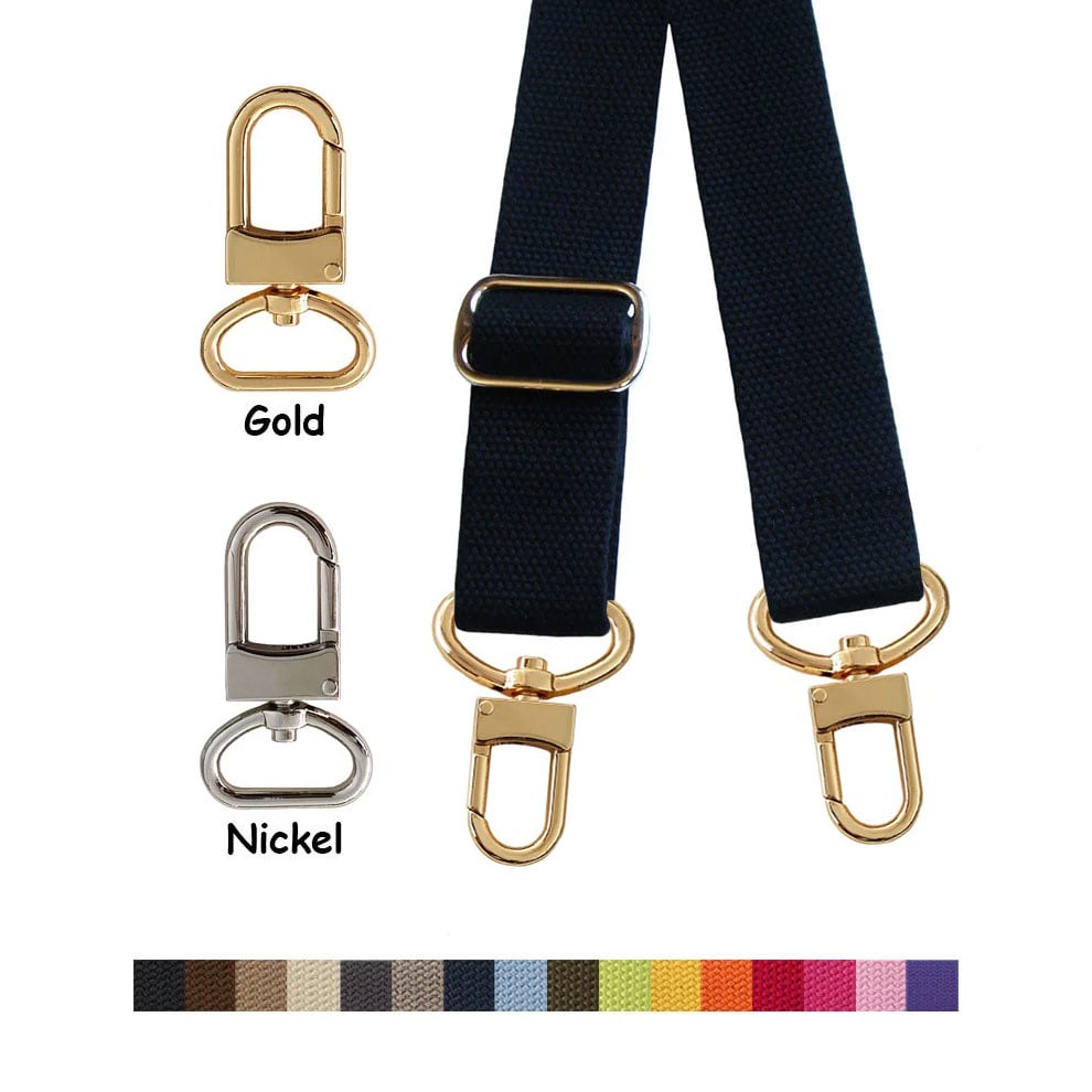 Image of Cotton Canvas Strap - Adjustable - 1.5" Wide - Choose Color, Length & Gold or Nickel #16XLG Hooks