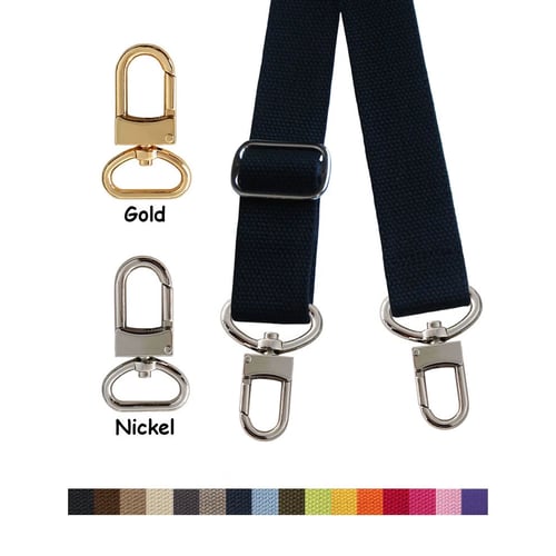 Image of Cotton Canvas Strap - Adjustable - 1.5" Wide - Choose Color, Length & Gold or Nickel #16XLG Hooks