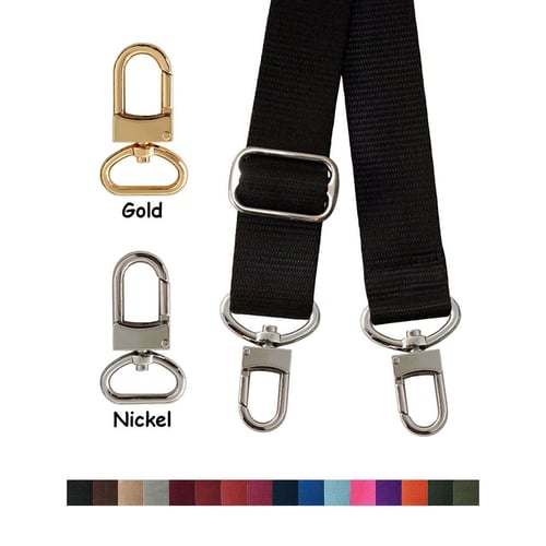 Image of Nylon Webbing Strap - Adjustable - 1.5" Wide - Choose Color, Length & Gold or Nickel #16XLG Hooks