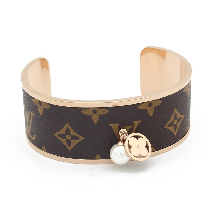 Image of luxury designer inspired lv leather cuff bracelet