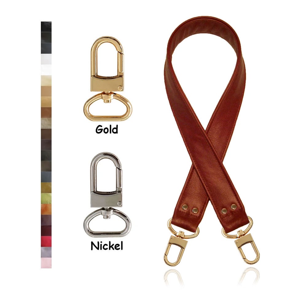 Leather Shoulder Bag/Purse Strap - Choose Color & Finish - 30&quot; Length, 1.5&quot; Wide, #16XLG Hooks ...