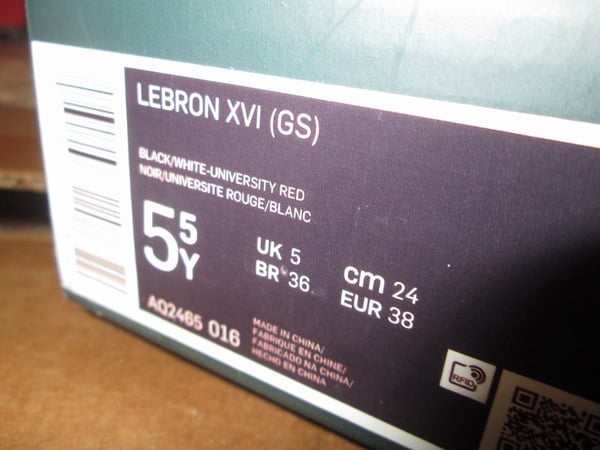 LeBron XVI (16) "Bred" GS - areaGS - KIDS SIZE ONLY