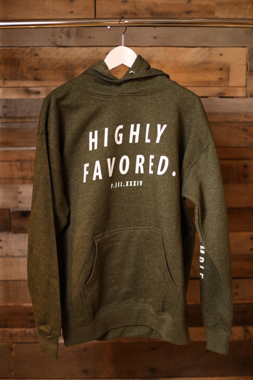 Image of Highly Favored Bold Military Green Pullover Hoodie