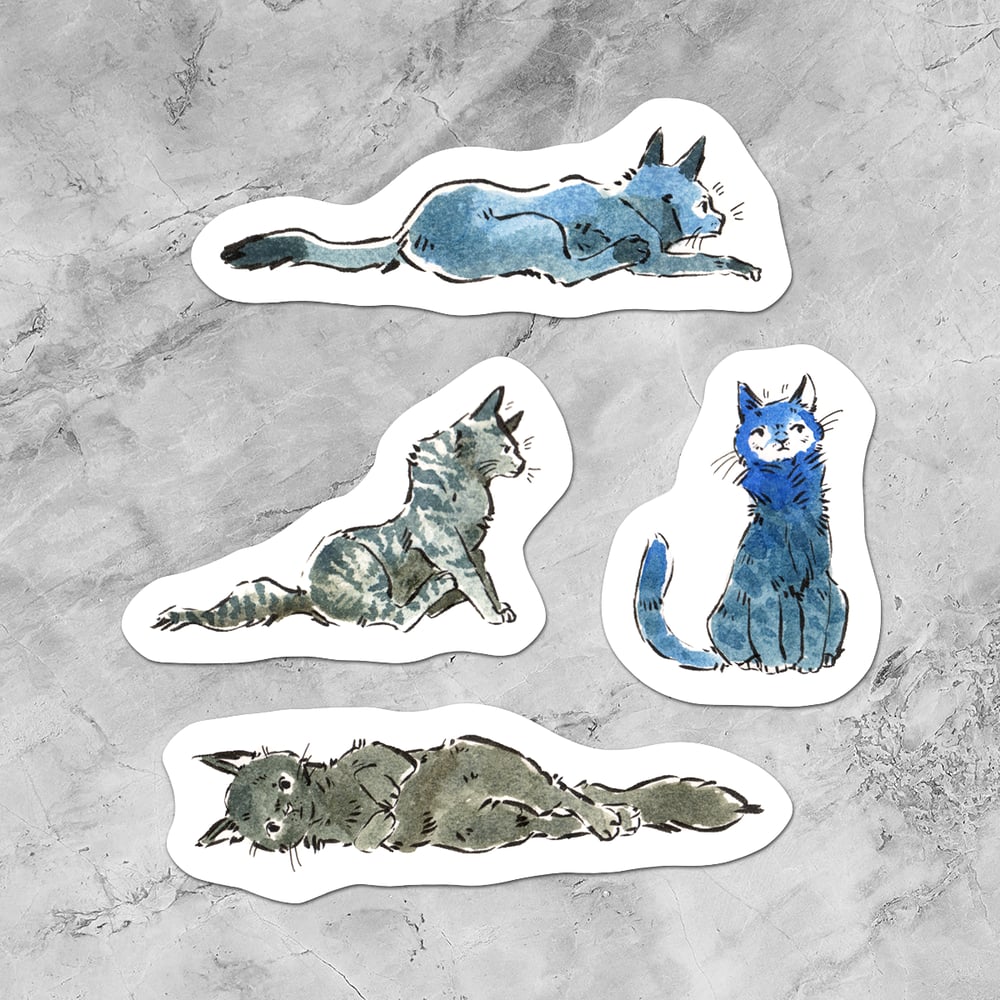 Image of Colorful Kiss Cut Cat Stickers (Grey) - 3x3"