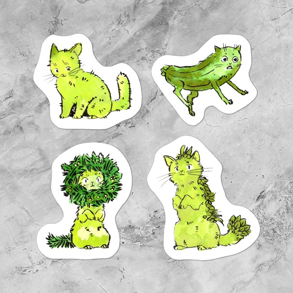 Image of Colorful Kiss Cut Cat Stickers (Green) - 3x3"