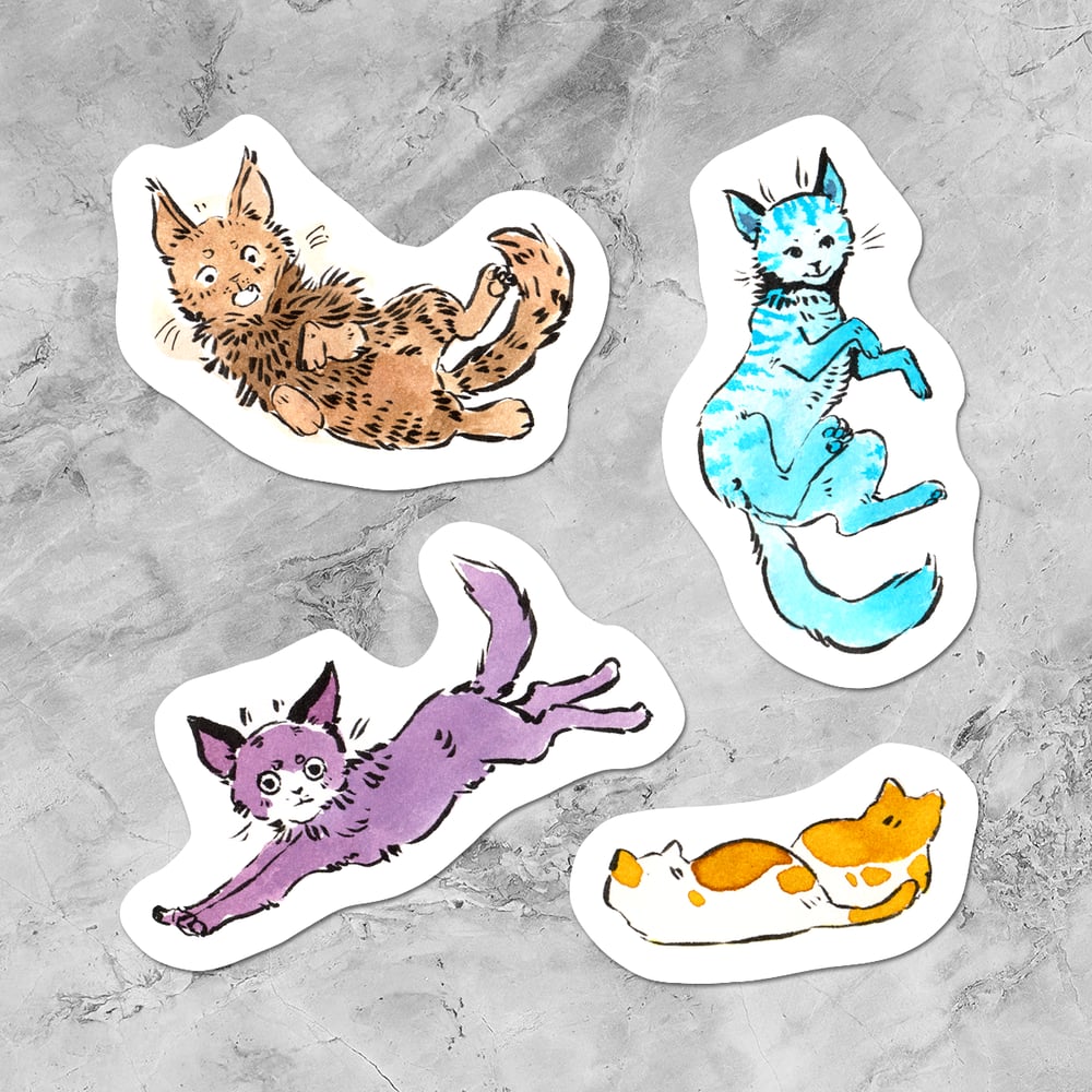Image of Colorful Kiss Cut Cat Stickers (Mixed) - 3x3"