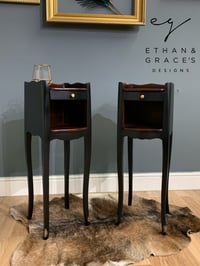 Image 1 of Black and mahogany bedside/side tables