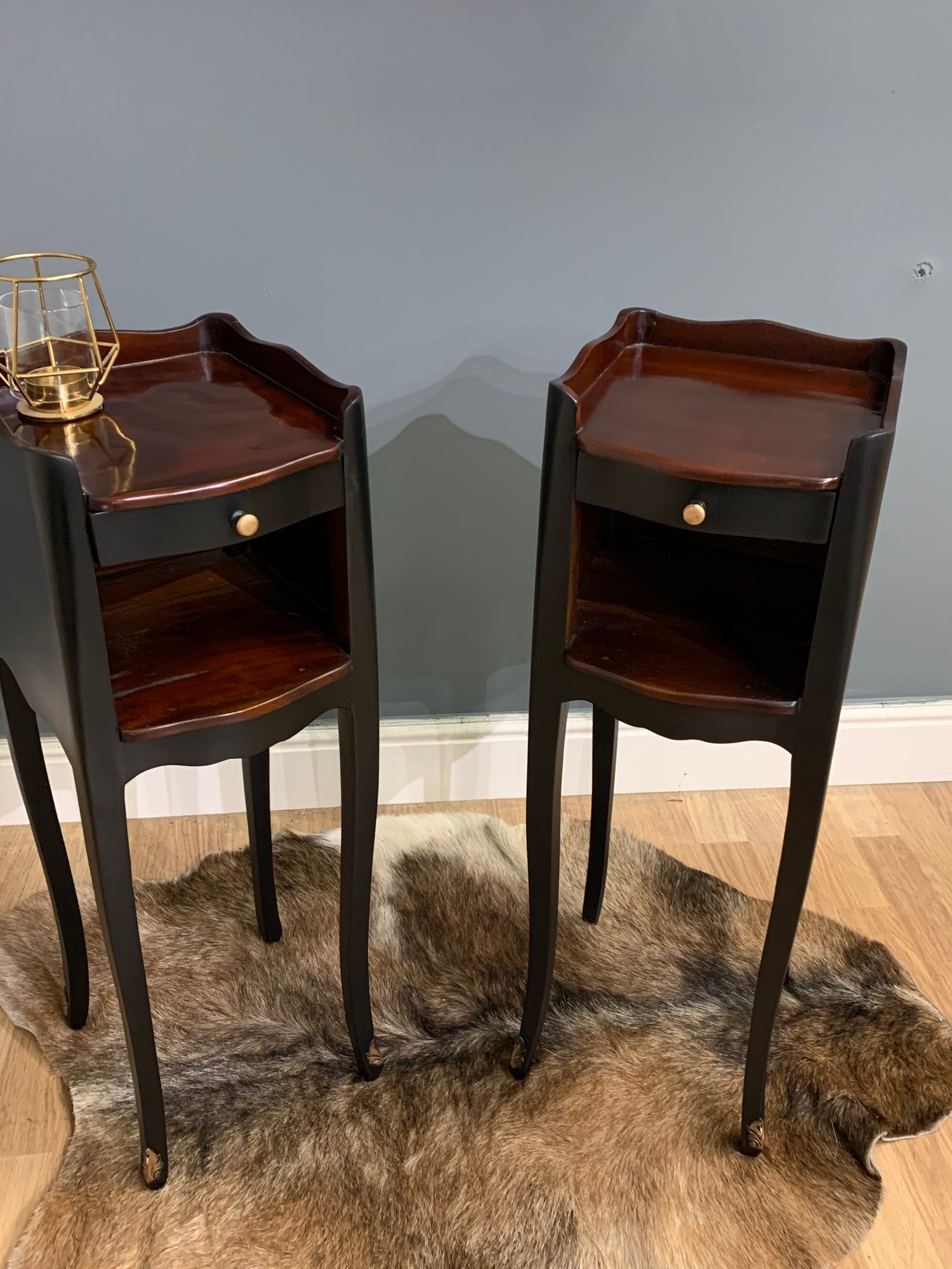 Image of Black and mahogany bedside/side tables