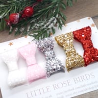 Image 2 of SET OF 5  Christmas Glitter Bows On Headband or Clips