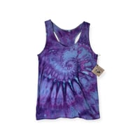 Image 1 of XL Ladies Racerback Tank in Purple Haze Spiral Ice Dye