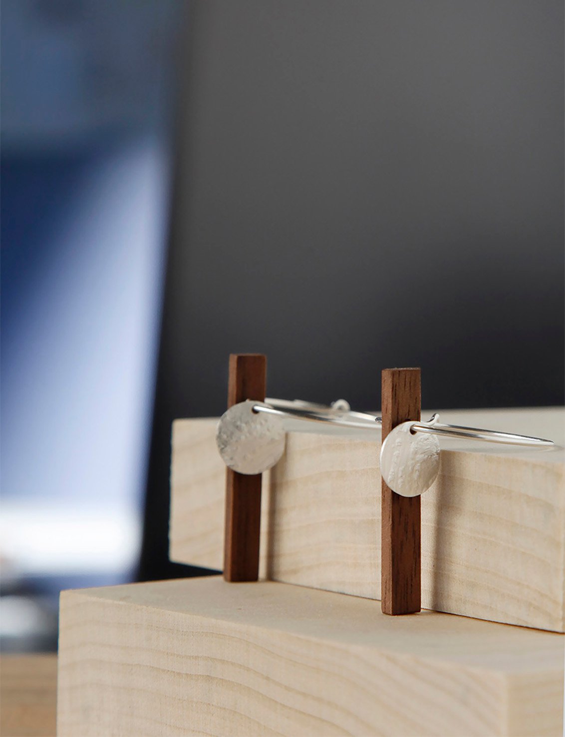 Image of EARRINGS. Silver Walnut