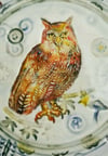 Great Horned Owl with Woodland Friends Small Rimmed Porcelain Platter