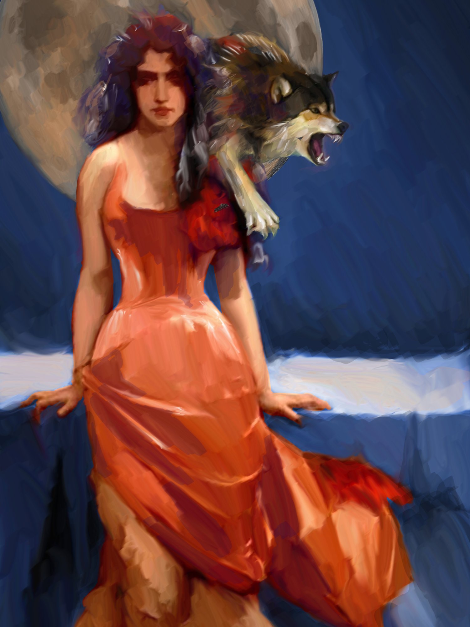 Print 18x24 Witch and wolf moon