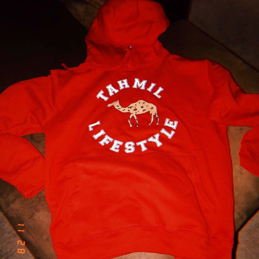 Image of Red “TAHMIL Lifestyle” hoodie 