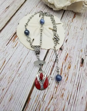 Image of Sea Glass- Red Coral Sterling- Sodalite- Necklace- #286