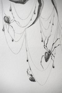 Image 3 of Seven Silver Spiders Original graphite drawing with silver glitter 