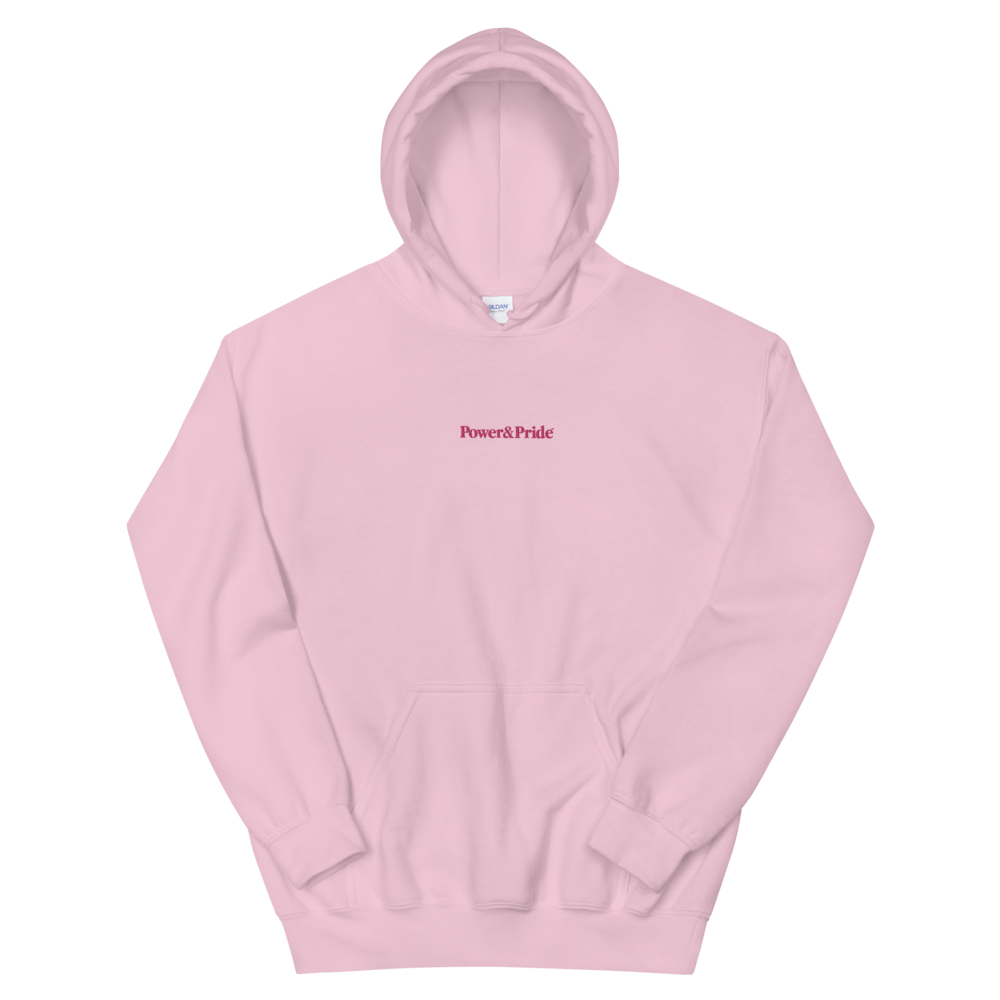 Image of BABY PINK POWER & PRIDE TRADEMARK LOGO HOODIE