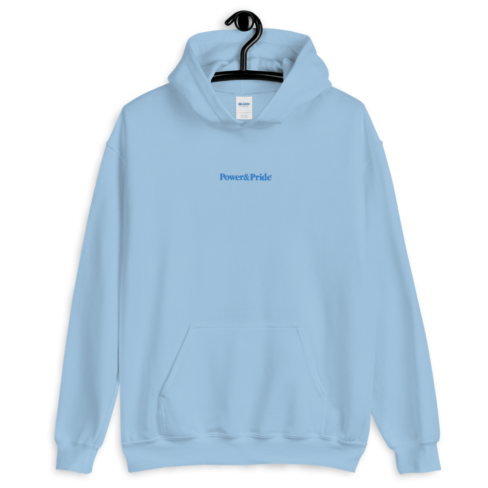 Image of BABY BLUE POWER & PRIDE TRADEMARK LOGO HOODIE