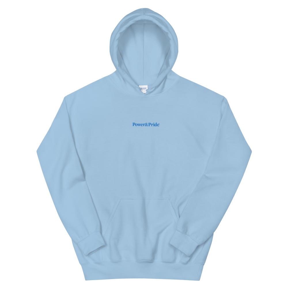 Image of BABY BLUE POWER & PRIDE TRADEMARK LOGO HOODIE