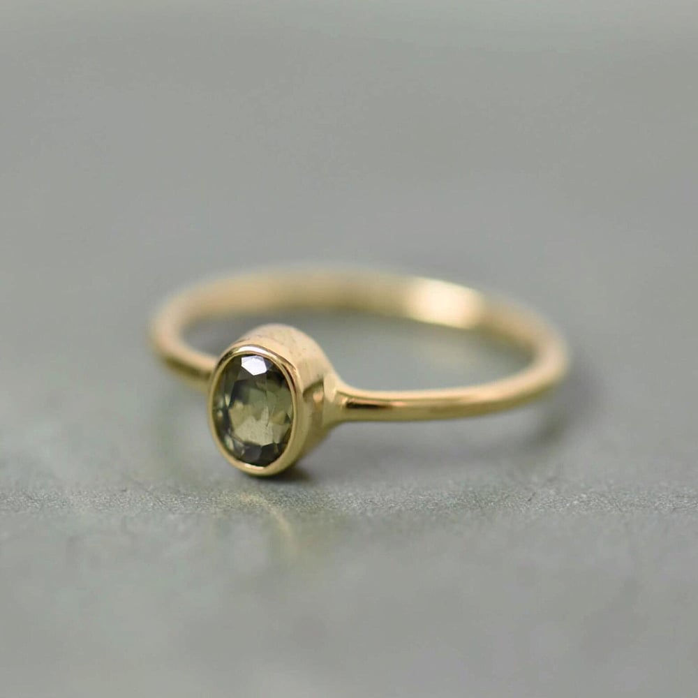 Image of Natural Tazania Green Sapphire oval cut 14k gold ring