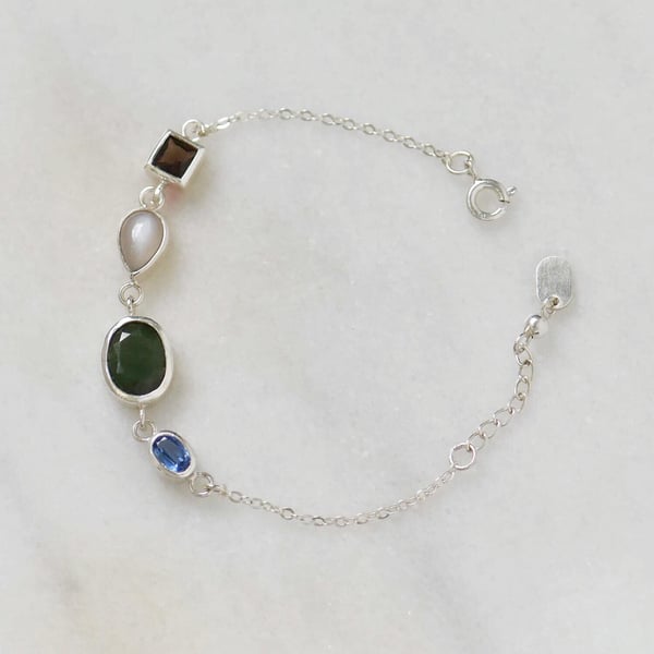 Image of COSMIC LOVE no.1 x 4 gemstones silver chain bracelet