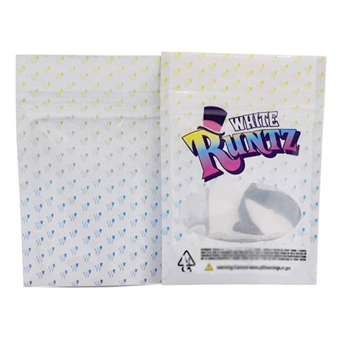 Image of Empty White Runtz Bags 3.5 to 7g Size Smell Proof Mylar Bags